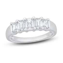 Previously Owned Diamond Anniversary Ring 1-7/8 ct tw Emerald 14K White Gold