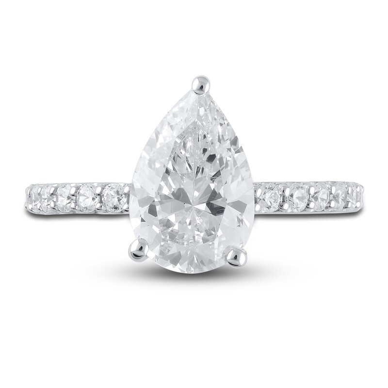 Main Image 3 of Previously Owned Lab-Grown Diamond Engagement Ring 3-1/2 ct tw Pear/Round 14K White Gold
