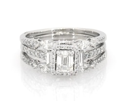 Previously Owned Emerald-Cut Diamond Halo Bridal Set 1-3/8 ct tw 14K White Gold Size 8