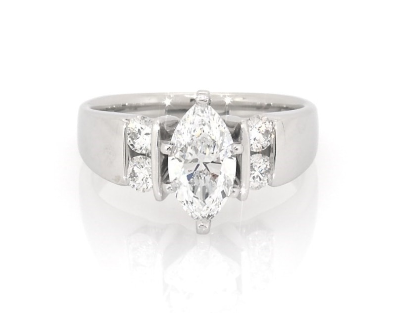 Main Image 1 of Previously Owned Marquise-Cut Engagement Ring 1-1/3 ct tw 18K White Gold & Platinum Size 6.75
