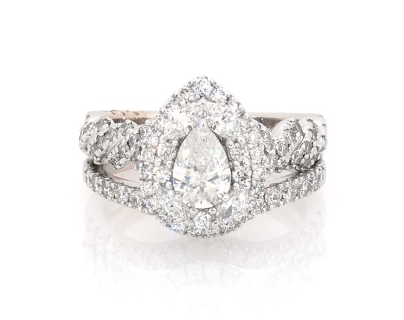 Main Image 1 of Previously Owned Pnina Tornai Pear-Shaped Diamond Halo Bridal Set 1-7/8 ct tw 14K White Gold Size 5.25