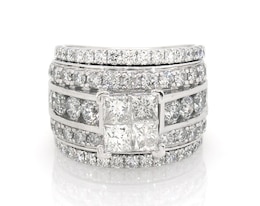 Previously Owned Princess-Cut Quad Diamond Bridal Set 4-1/8 ct tw 14K White Gold Size 6
