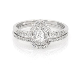 Previously Owned Pear-Shaped Diamond Double Halo Bridal Set 1/2 ct tw 10K White Gold Size 9.25