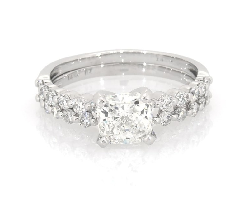 Main Image 1 of Previously Owned Cushion-Cut Diamond Bridal Set 2 ct tw 14K White Gold Size 8