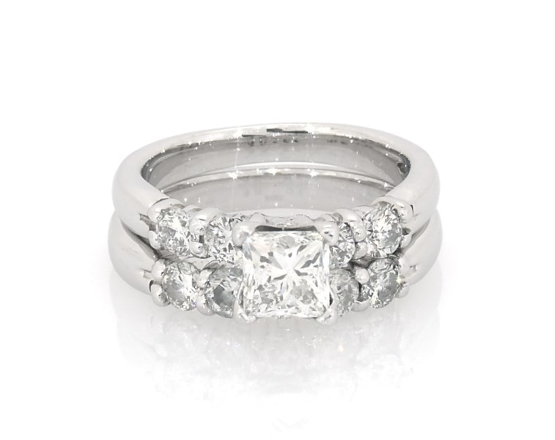 Main Image 1 of Previously Owned Princess-Cut Diamond Bridal Set 1-7/8 ct tw 14K White Gold Size 6