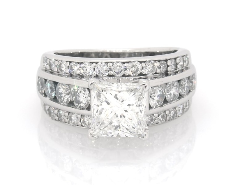 Main Image 1 of Previously Owned Princess-Cut Diamond Engagement Ring 3-1/2 ct tw 14K White Gold Size 6