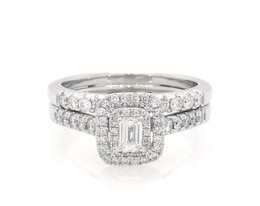 Previously Owned Emerald-Cut Diamond Double Halo Bridal Set 5/8 ct tw 10K White Gold Size 6.25