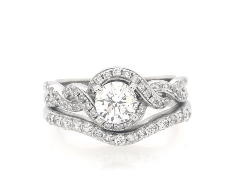 Main Image 1 of Previously Owned Round-Cut Diamond Twist Bridal Set 1 ct tw 14K White Gold Size 5.75