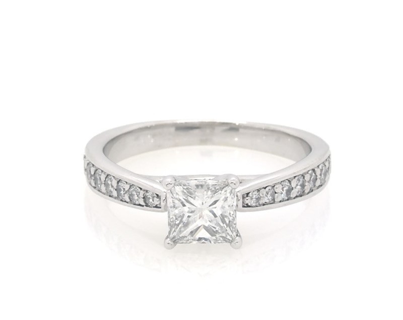 Main Image 1 of Previously Owned Princess-Cut Diamond Engagement Ring 7/8 ct tw 14K White Gold Size 5.25
