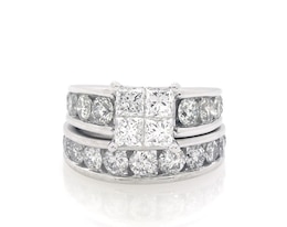 Previously Owned Princess-Cut Quad Diamond Bridal Set 3-5/8 ct tw 14K White Gold Size 4