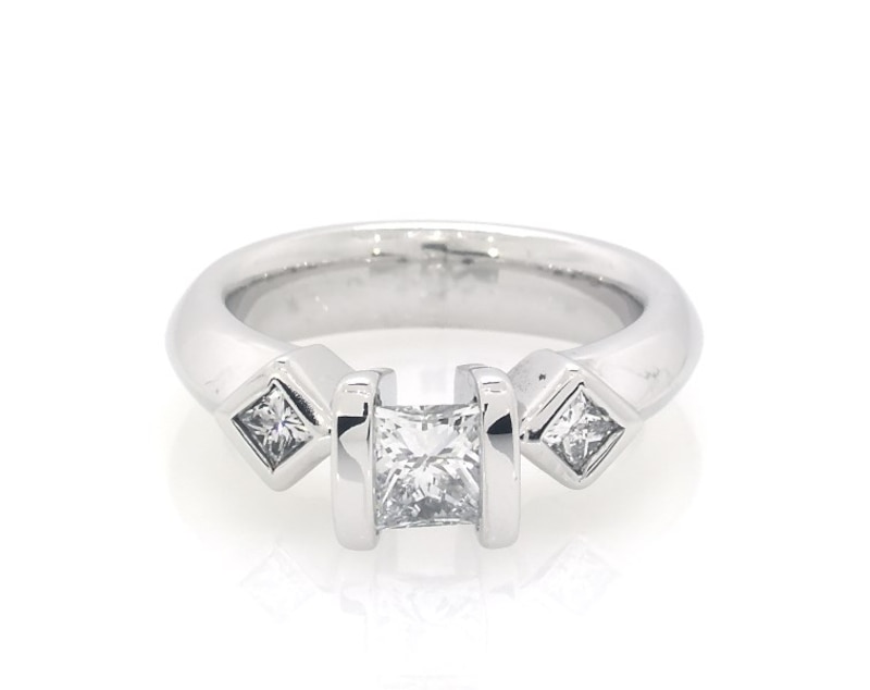 Main Image 1 of Previously Owned Princess-Cut Diamond Three-Stone Engagement Ring 7/8 ct tw 14K White Gold Size 6