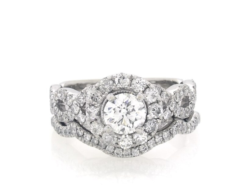 Main Image 1 of Previously Owned Neil Lane Round-Cut Diamond Halo Bridal Set 2 ct tw 14K White Gold Size 6.75