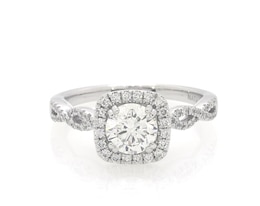 Previously Owned Round-Cut Diamond Cushion Halo Engagement Ring 1 ct tw 14K White Gold Size 7