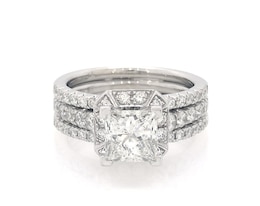 Previously Owned Princess-Cut Diamond Octagon Frame Bridal Set 2-1/4 ct tw 14K White Gold Size 6.25