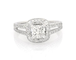 Previously Owned Princess-Cut Diamond Cushion Halo Engagement Ring 7/8 ct tw 14K White Gold Size 5