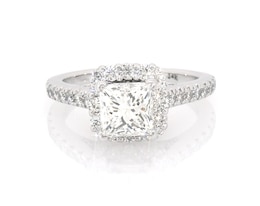Previously Owned Princess-Cut Diamond Cushion Halo Engagement Ring 2-1/8 ct tw 14K White Gold Size 5.5