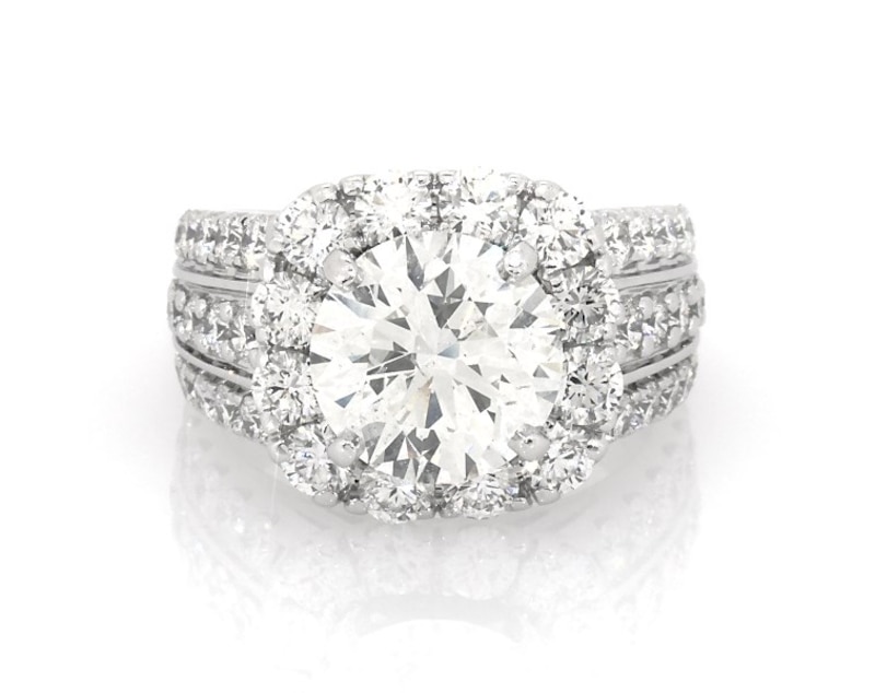 Main Image 1 of Previously Owned Round-Cut Diamond Halo Engagement Ring 4-7/8 ct tw 18K White Gold Size 6