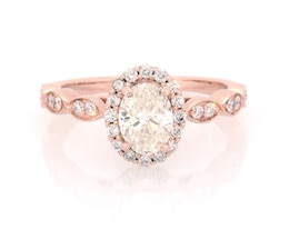 Previously Owned Oval-Cut Diamond Halo Engagement Ring 1 ct tw 14K Rose Gold Size 6.25