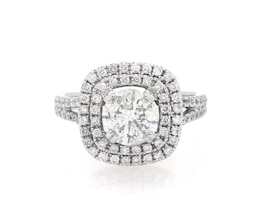 Previously Owned Round-Cut Diamond Double Cushion Halo Engagement Ring 2-1/8 ct tw 14K White Gold Size 7