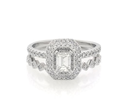 Previously Owned Emerald-Cut Diamond Double Halo Bridal Set 3/4 ct tw 10K White Gold Size 5.75