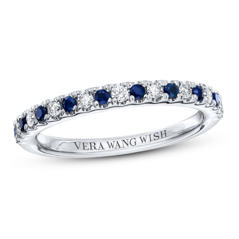 Main Image 1 of Previously Owned Vera Wang Wish Natural Blue Sapphire & Diamond Wedding Band 1/8 ct tw 14K White Gold