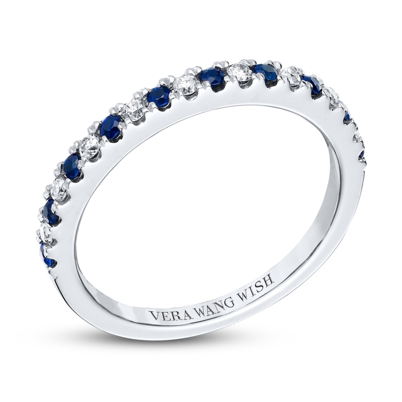 Main Image 3 of Previously Owned Vera Wang Wish Natural Blue Sapphire & Diamond Wedding Band 1/8 ct tw 14K White Gold