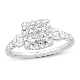 Previously Owned Diamond Engagement Ring 1 ct tw Round/Princess 14K White Gold