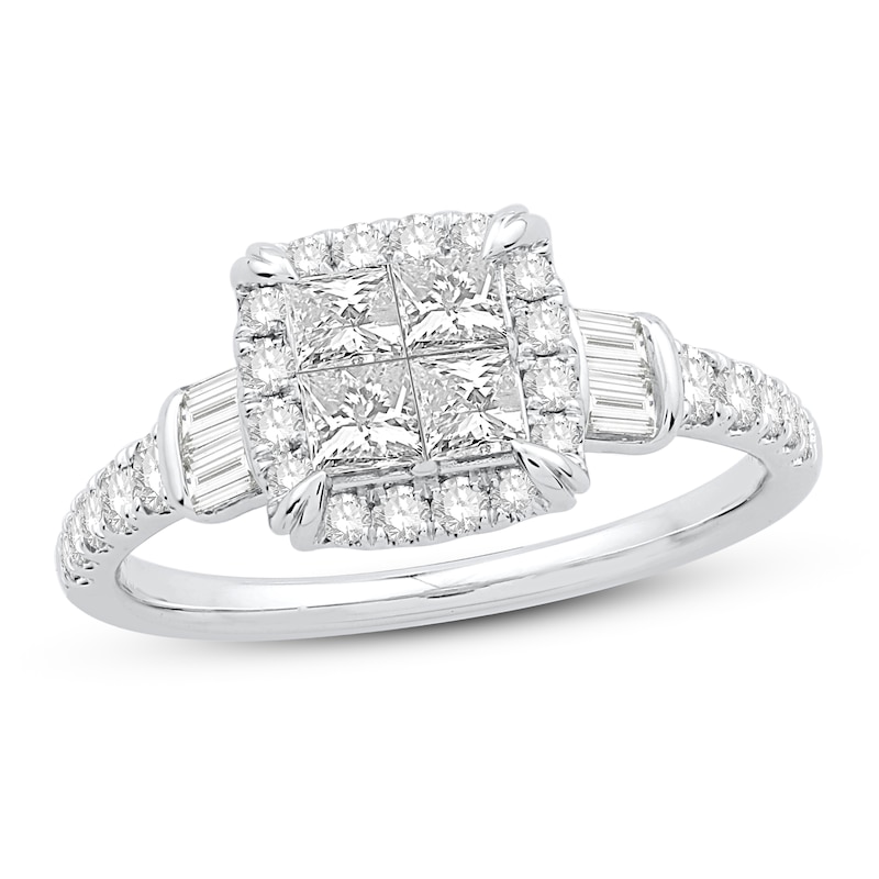 Main Image 1 of Previously Owned Diamond Engagement Ring 1 ct tw Round/Princess 14K White Gold