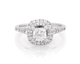 Previously Owned Princess-Cut Diamond Cushion-Shaped Double Halo Engagement Ring 1-1/4 ct tw 14K White Gold Size 7
