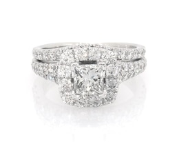 Previously Owned Princess-Cut Diamond Cushion-Shaped Halo Bridal Set 2-3/8 ct tw 14K White Gold Size 7