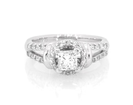 Previously Owned Princess-Cut Diamond Halo Engagement Ring 3/4 ct tw 14K White Gold Size 4.25