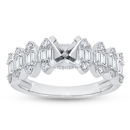 Previously Owned Diamond Engagement Ring Setting 1/2 ct tw Round/Baguette 18K White Gold