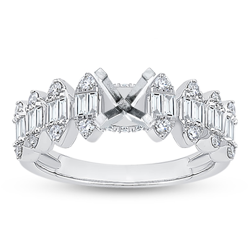 Main Image 1 of Previously Owned Diamond Engagement Ring Setting 1/2 ct tw Round/Baguette 18K White Gold