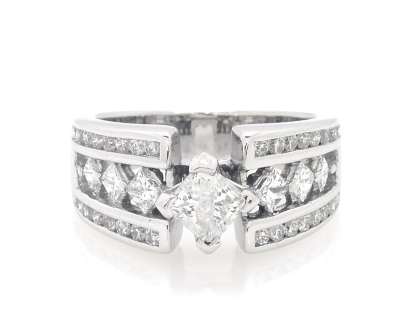 Main Image 1 of Previously Owned Princess-Cut Diamond Engagement Ring 1-5/8 ct tw 14K White Gold Size 6.25