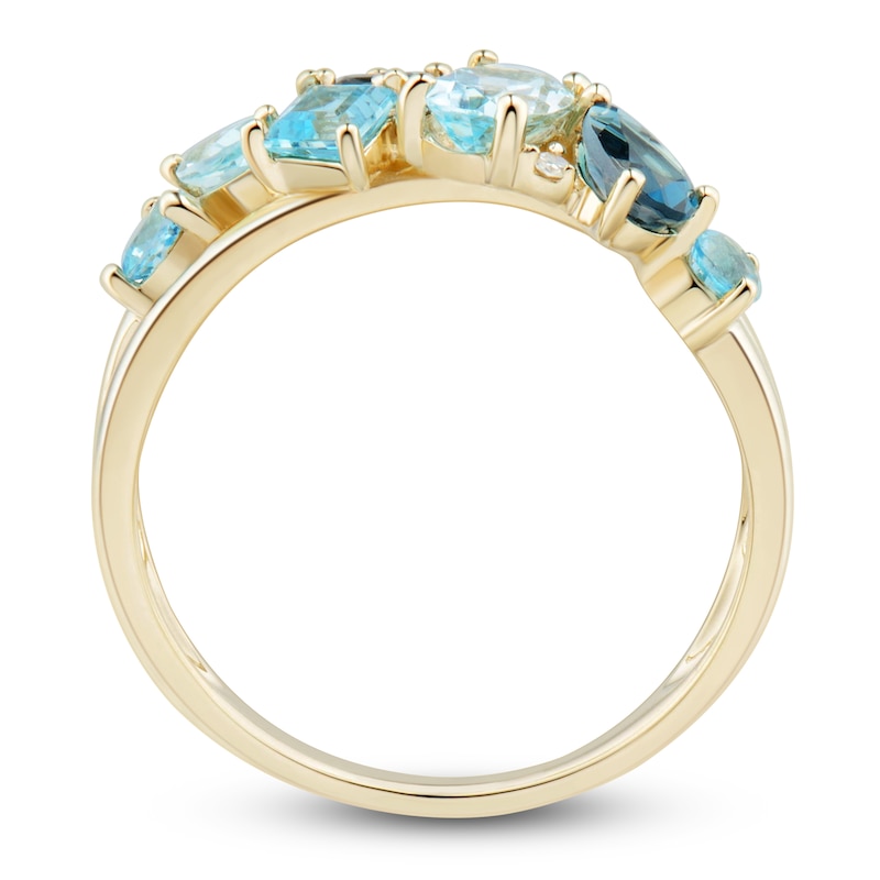 Main Image 2 of Previously Owned Multi-Shape Natural Swiss, Sky & London Blue Topaz Diamond Accent Ring 14K Yellow Gold