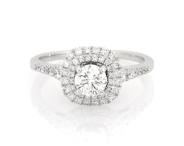 Previously Owned Round-Cut Diamond Cushion-Shaped Double Halo Engagement Ring 1 ct tw 14K White Gold Size 8.5