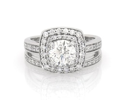 Previously Owned Round-Cut Diamond Double Halo Bridal Set 1-1/4 ct tw 14K White Gold Size 5