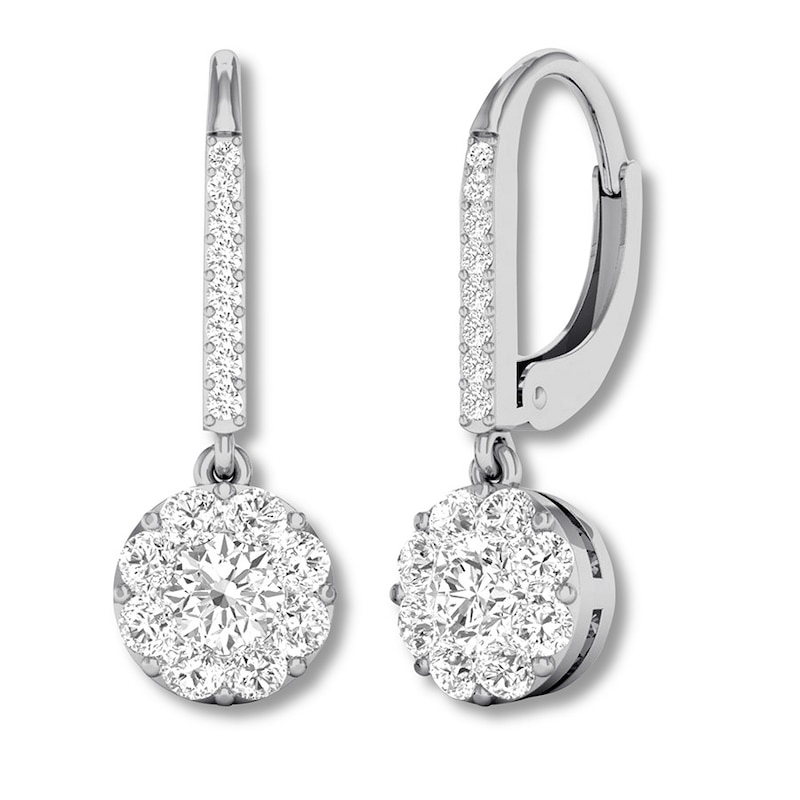 Main Image 1 of Previously Owned Diamond Dangle Earrings 1 ct tw Round-cut 14K White Gold