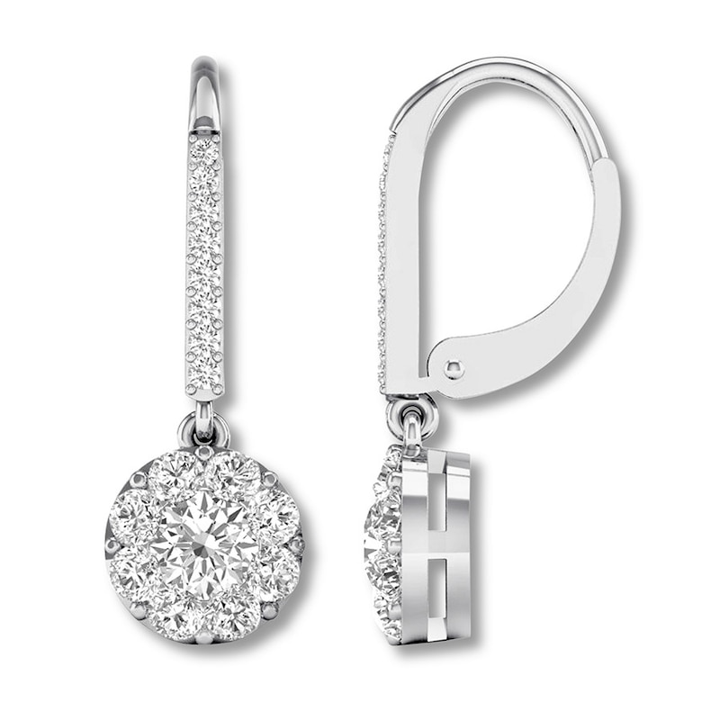 Main Image 2 of Previously Owned Diamond Dangle Earrings 1 ct tw Round-cut 14K White Gold
