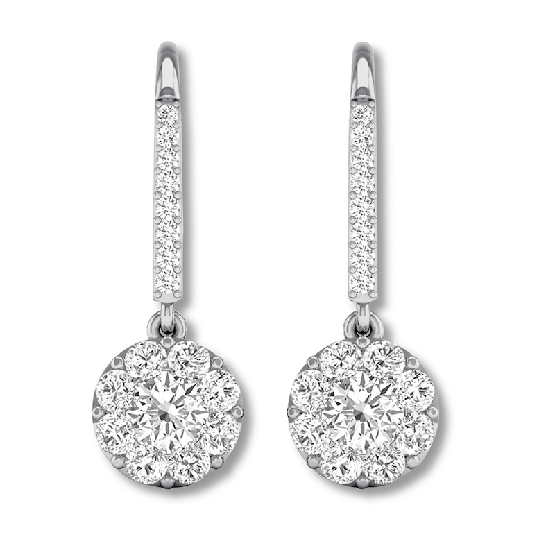 Main Image 3 of Previously Owned Diamond Dangle Earrings 1 ct tw Round-cut 14K White Gold