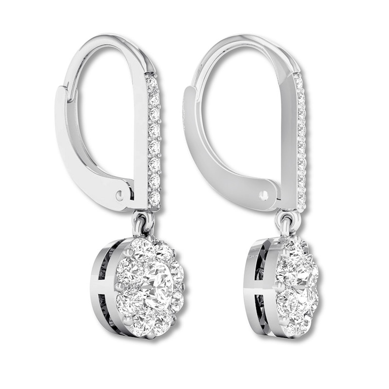 Main Image 4 of Previously Owned Diamond Dangle Earrings 1 ct tw Round-cut 14K White Gold