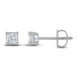 Previously Owned Certified Diamond Solitaire Earrings 1/2 ct tw Princess 14K White Gold (I1/I)
