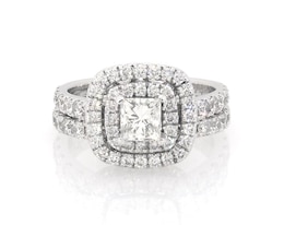 Previously Owned Princess-Cut Diamond Cushion-Shaped Halo Bridal Set 1-5/8 ct tw 14K White Gold Size 4.5