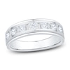 Thumbnail Image 1 of Previously Owned Men's Certified Baguette & Round-Cut Diamond Wedding Band 3/4 ct tw 14K White Gold