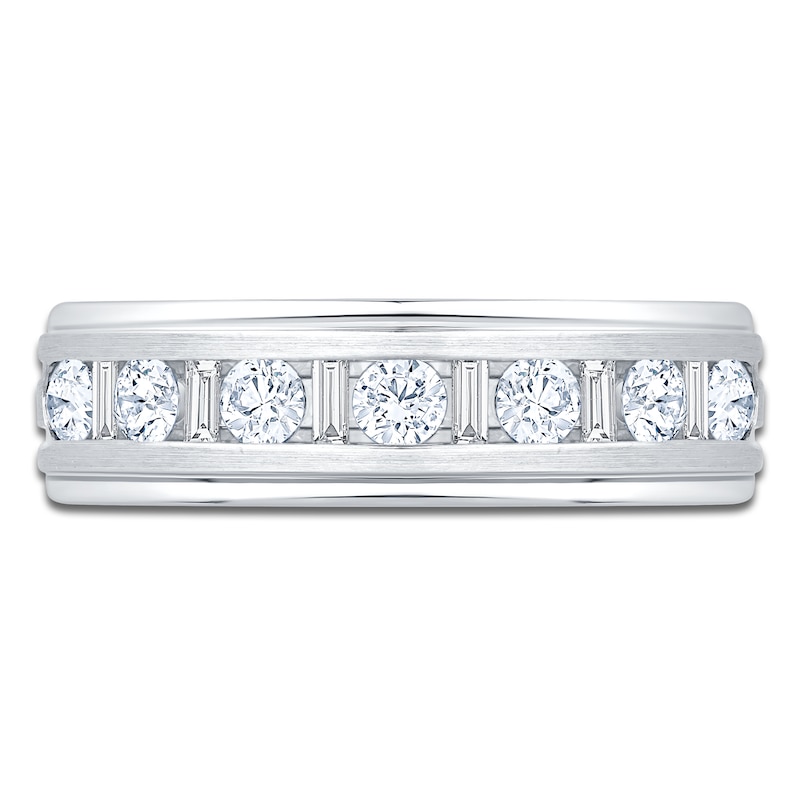 Main Image 3 of Previously Owned Men's Certified Baguette & Round-Cut Diamond Wedding Band 3/4 ct tw 14K White Gold