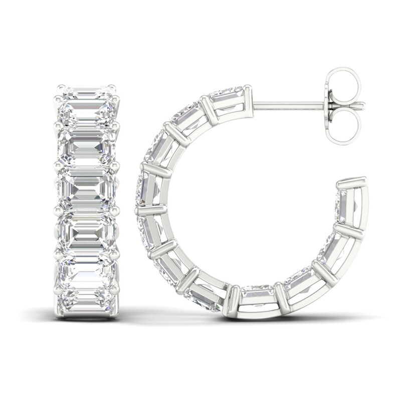 Main Image 1 of Previously Owned Certified Lab-Grown Diamond Hoop Earrings 11 ct tw Emerald 14K White Gold