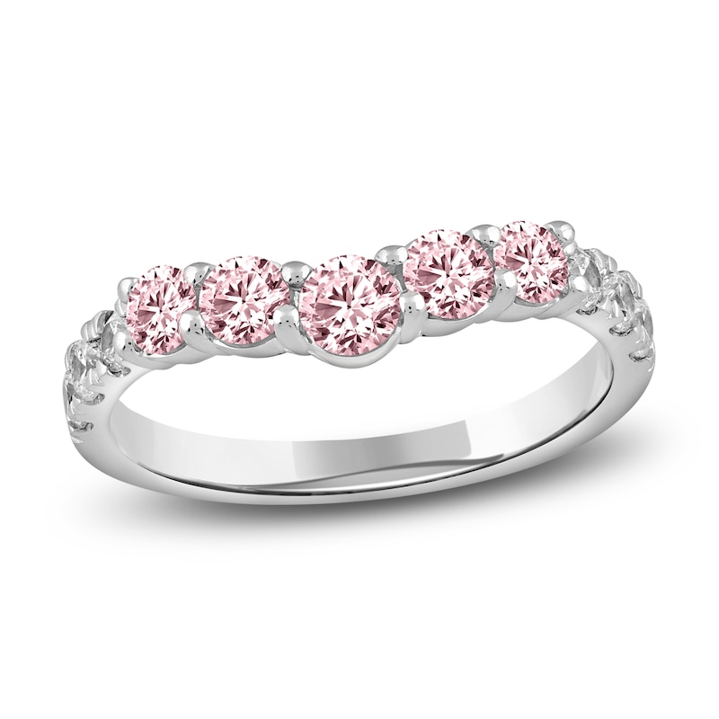 Main Image 1 of Previously Owned Pink & White Lab-Grown Diamond Contour Ring 1 ct tw 14K White Gold