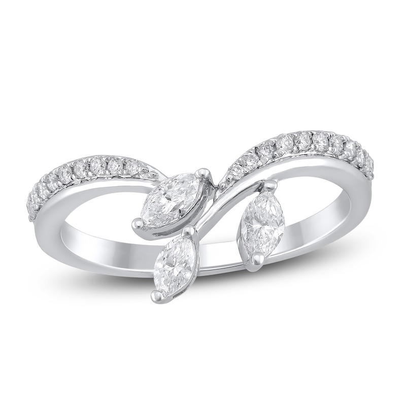 Main Image 1 of Previously Owned Certified Diamond Marquise & Round-Cut Contour Ring 3/8 ct tw 14K White Gold