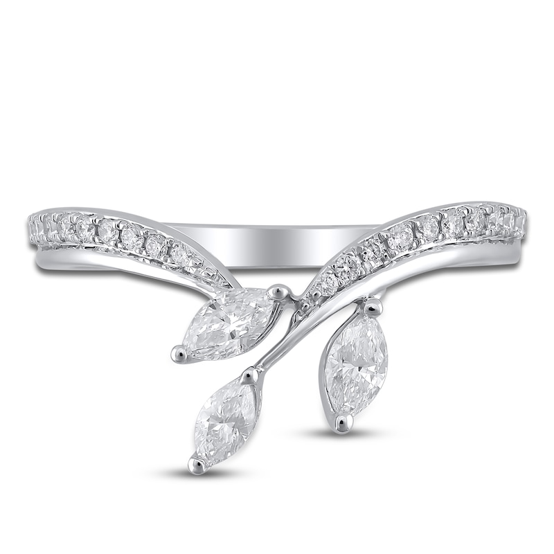 Main Image 3 of Previously Owned Certified Diamond Marquise & Round-Cut Contour Ring 3/8 ct tw 14K White Gold