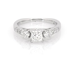 Previously Owned Princess & Round-Cut Diamond Three-Stone Engagement Ring 1 ct tw 18K White Gold Size 7.25
